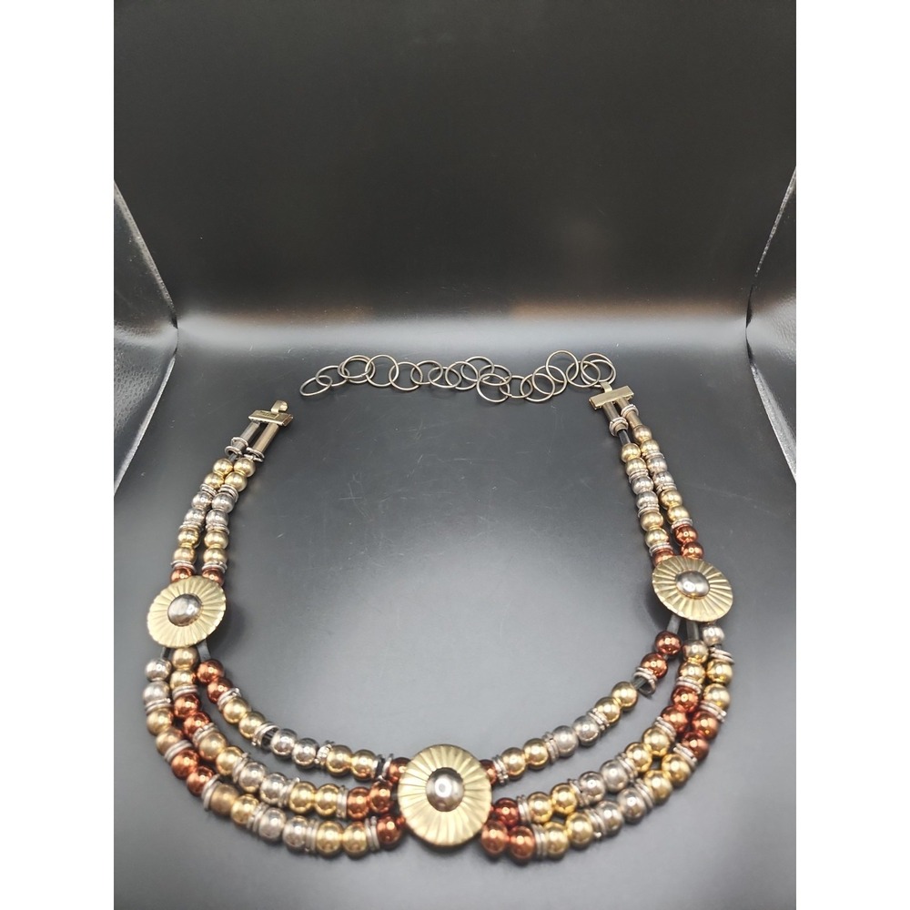 Vtg Tri Metal Beaded Chain Belt 38" Boho Necklace Made in Taiwan ROC 80s